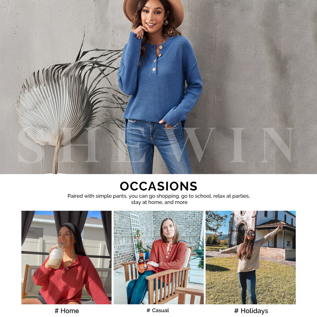 Waffle Knit Pullover in Blue