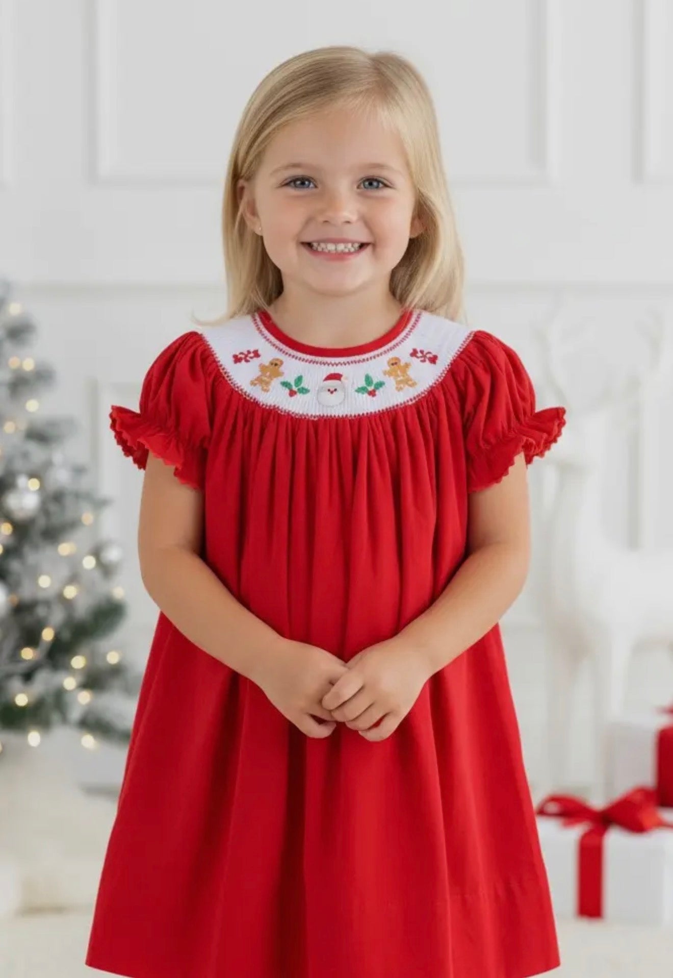 Smocked Red Velvet Bishop Dress