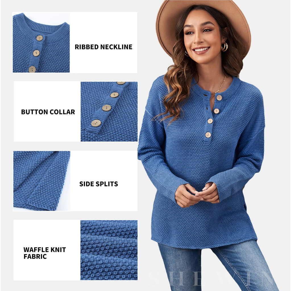 Waffle Knit Pullover in Blue